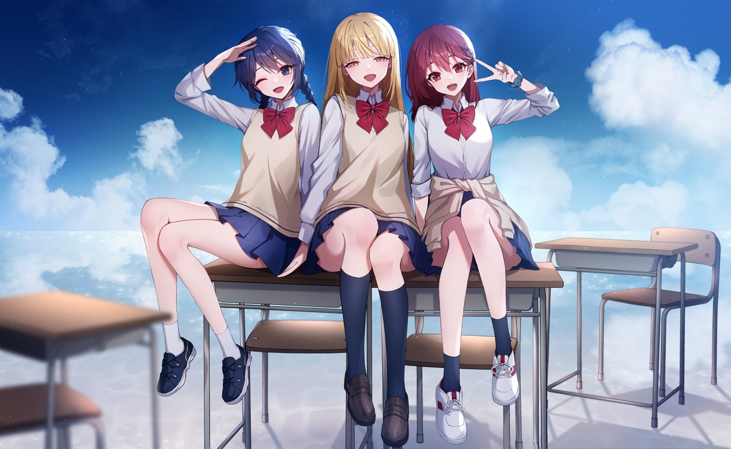 ankkoyom, d-anime_store, mizuta_erisa, nagino_makoto, nikai_suzumi, seifuku, skirt_lift, sweater