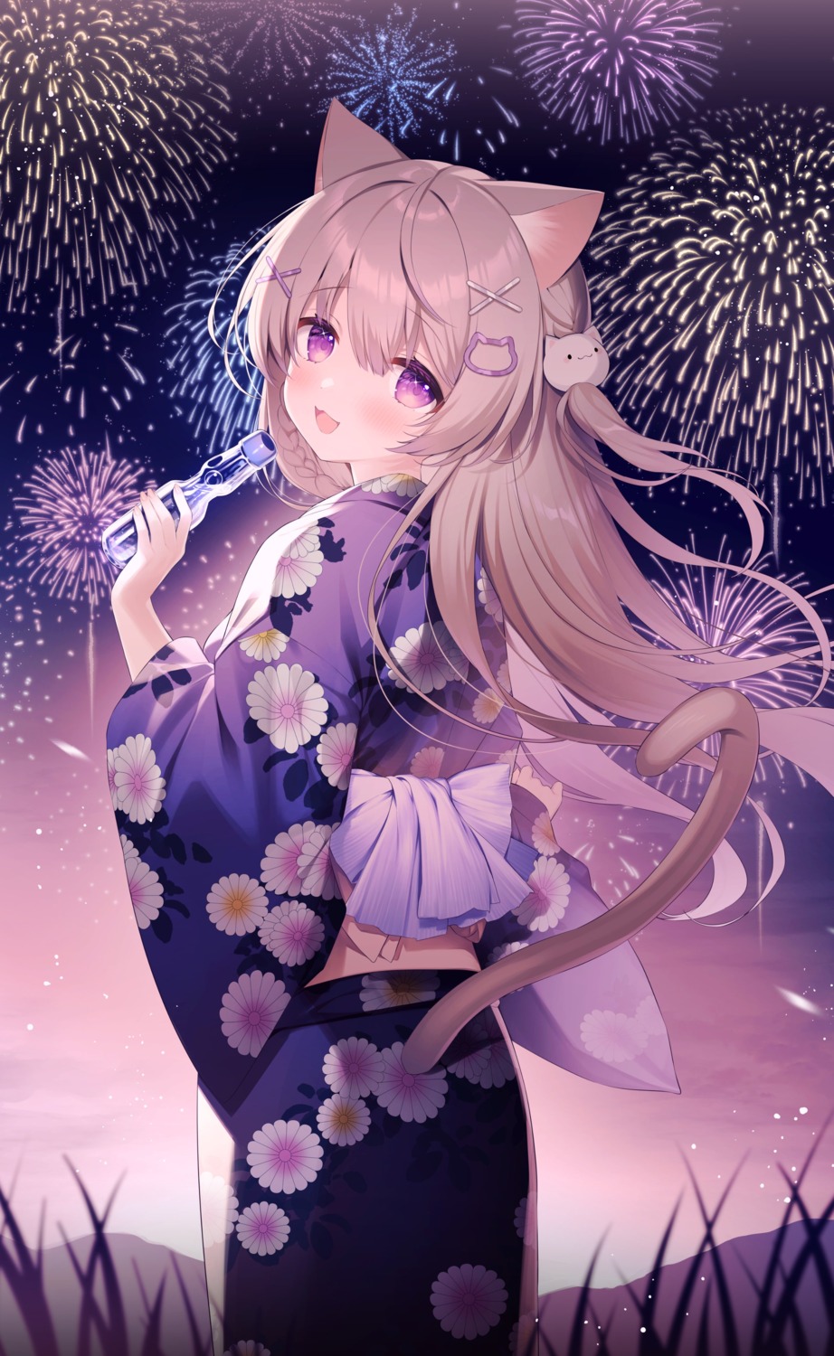 animal_ears, hisagi_(puchimaple), indie_virtual_youtuber, minaneko_mai, nekomimi, tail, yukata