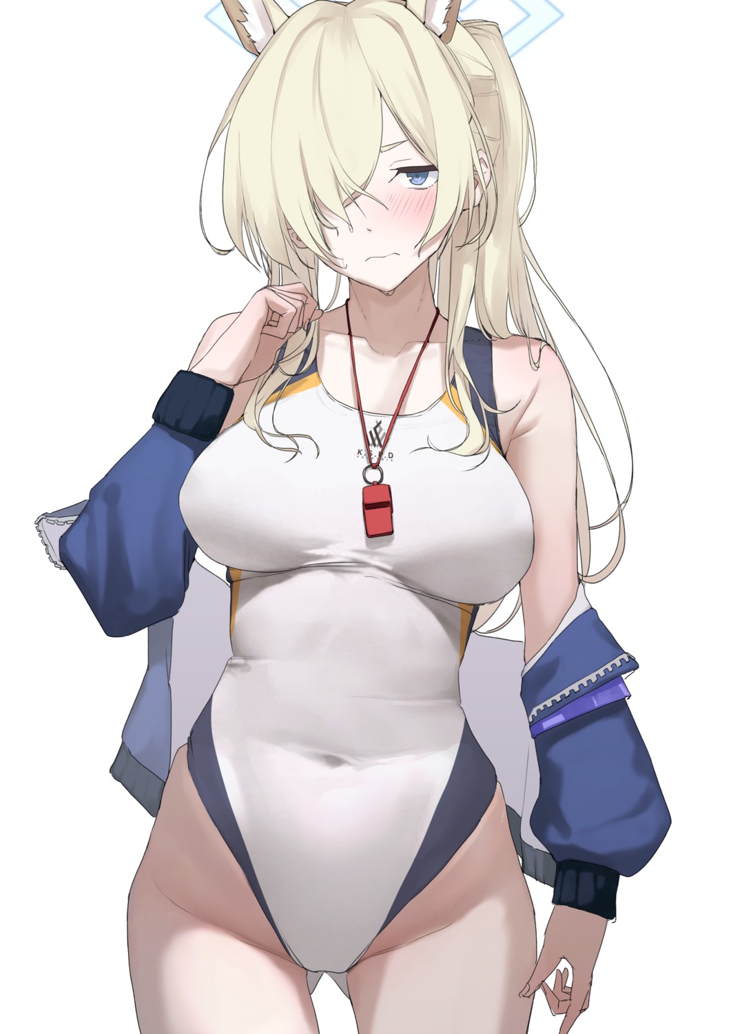 animal_ears, blue_archive, halo, inumimi, mitsuru_(pixiv_34028718), ogata_kanna_(blue_archive), swimsuits