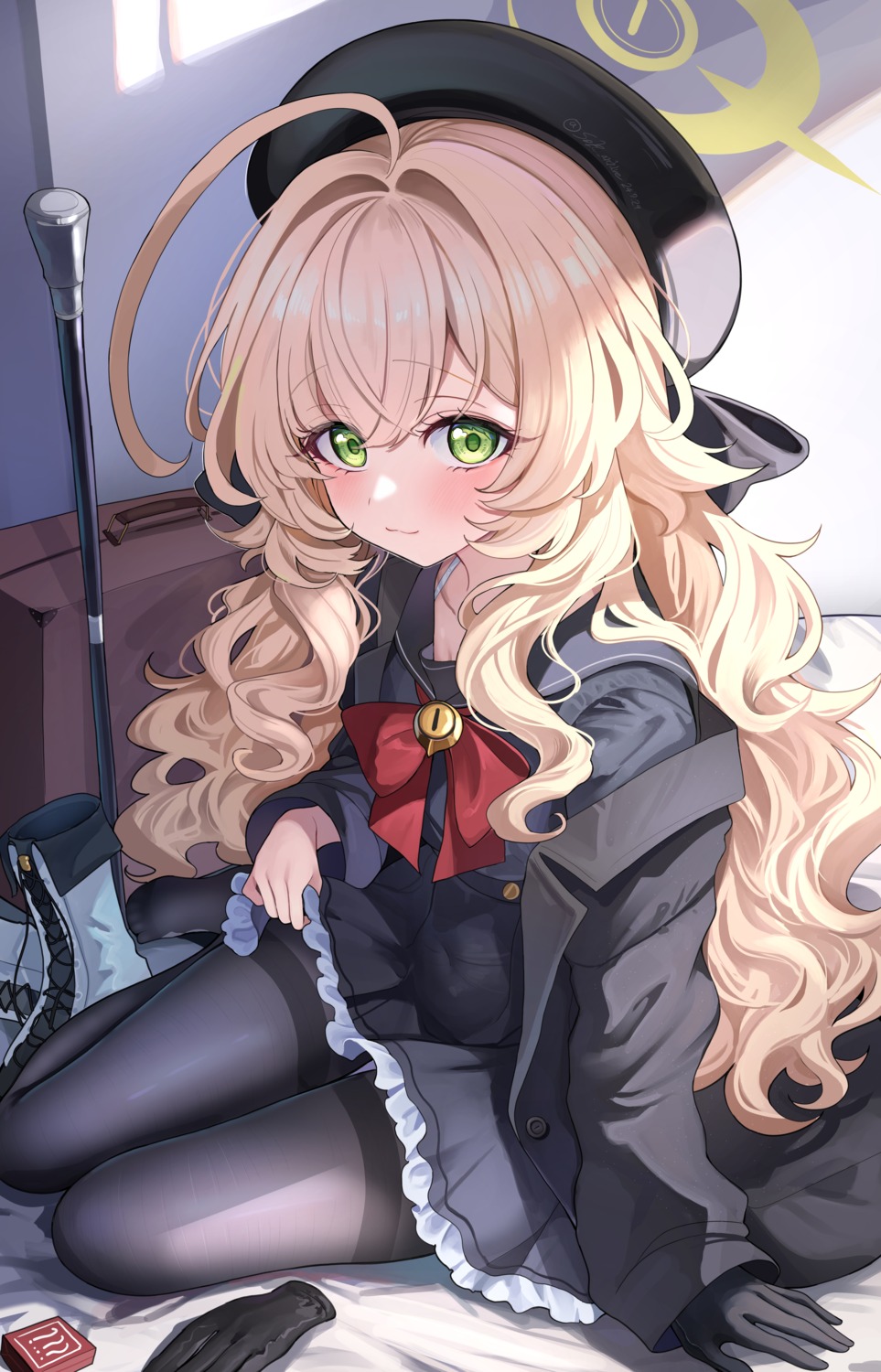 blue_archive, halo, pantyhose, professor_niyaniya, sak, seifuku, skirt_lift
