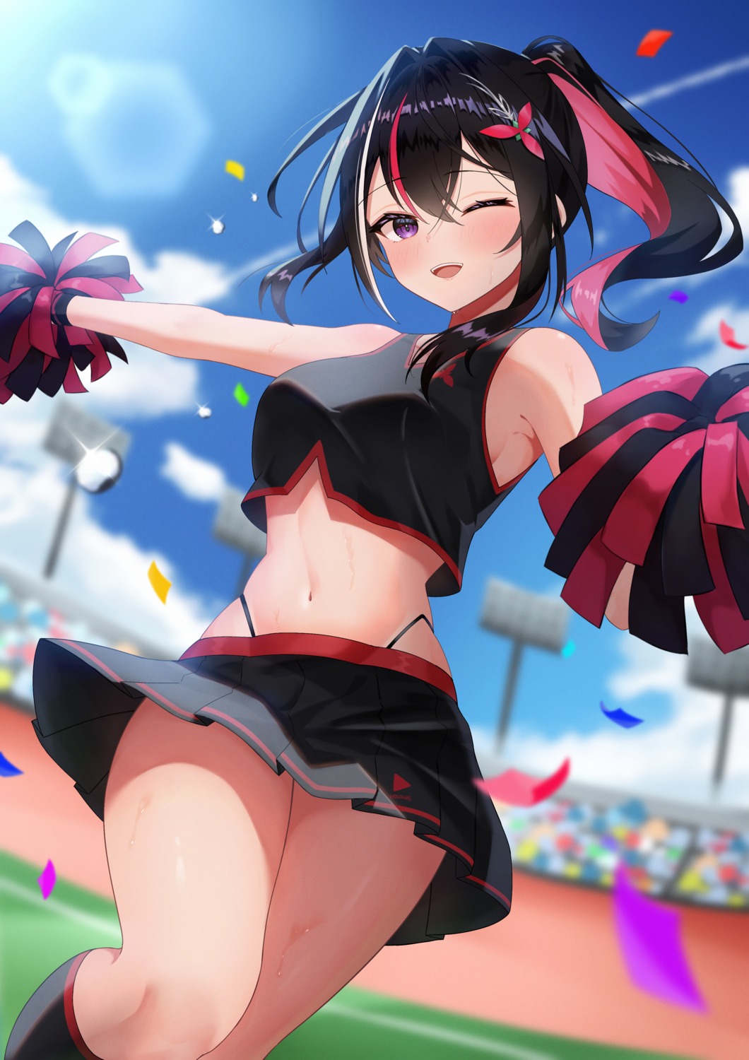 azki_(hololive), cheerleader, hololive, skirt_lift, telu, wet