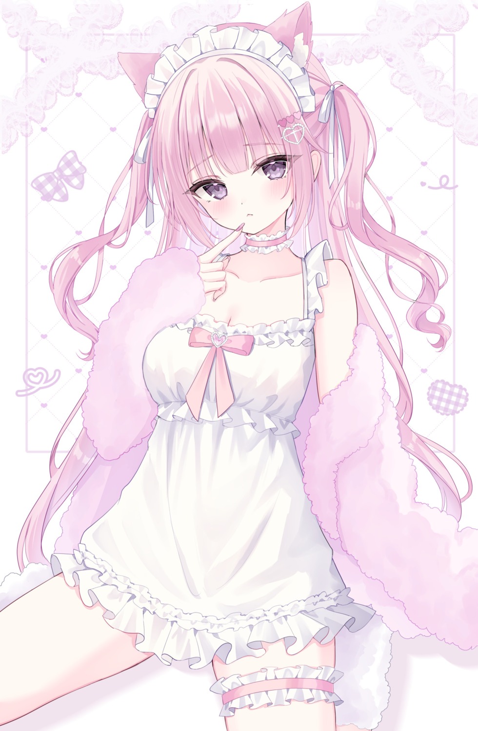 animal_ears, garter, lingerie, nekomimi, pajama, suineco