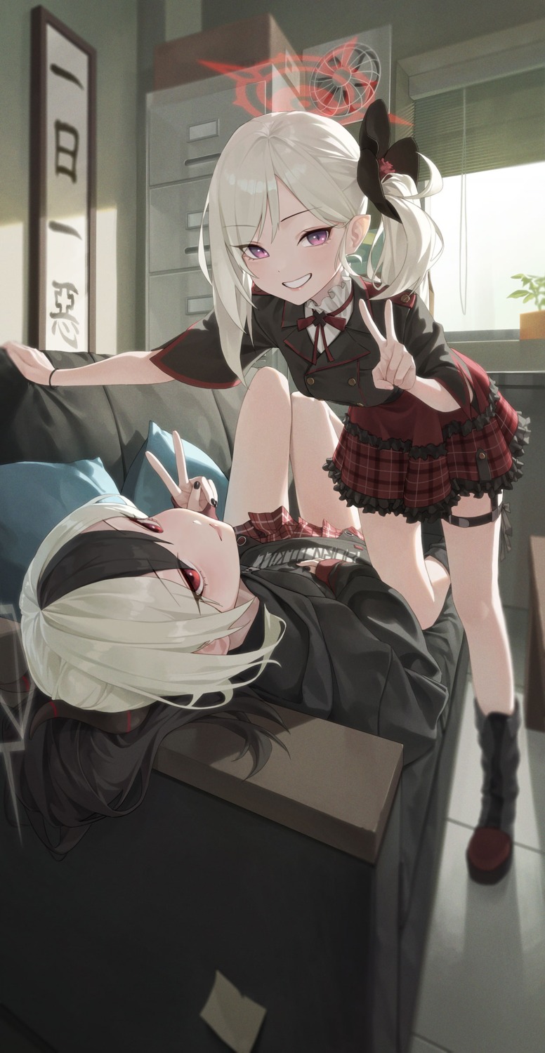 asagi_mutsuki, blue_archive, garter, halo, horns, ly_7317, onikata_kayoko, pointy_ears, uniform