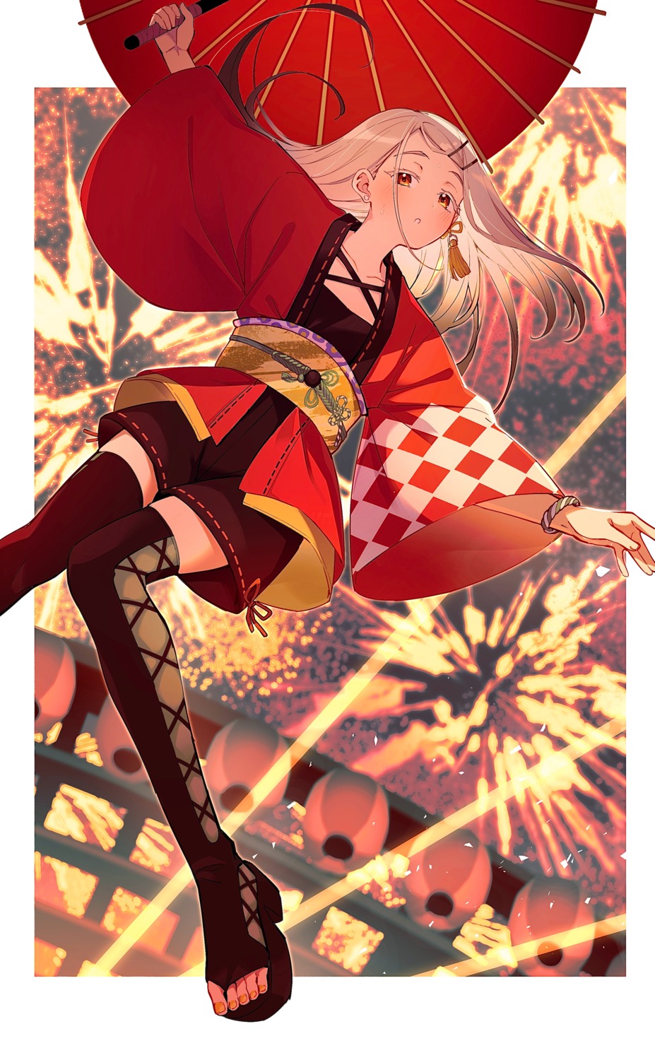 gakuen_idolm@ster, japanese_clothes, shinosawa_hiro, tamago_sando, the_idolm@ster, thighhighs, umbrella, uniform