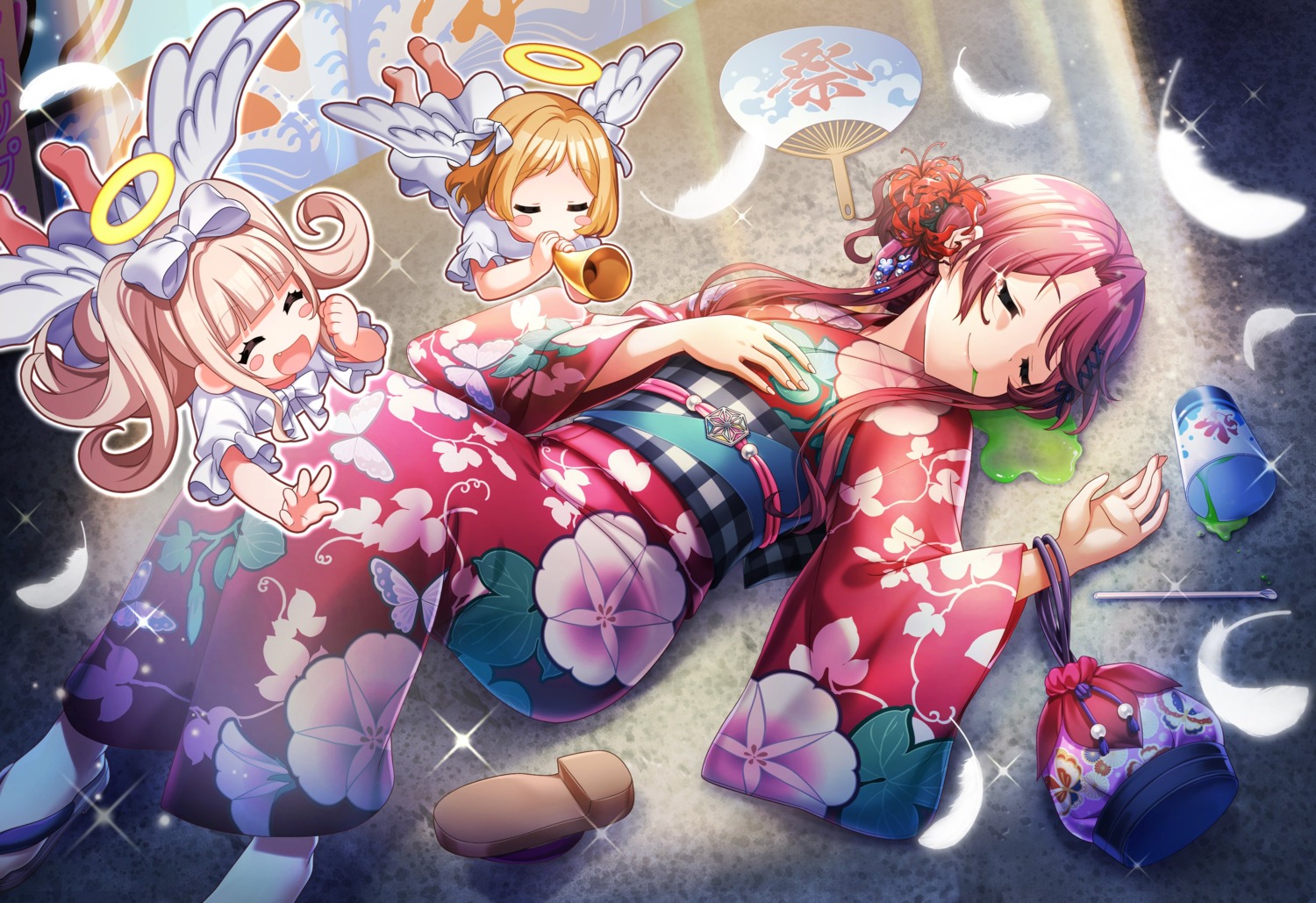 angel, chibi, d4dj, dress, kasuga_haruna, shiratori_kurumi_(d4dj), tagme, takeshita_miiko