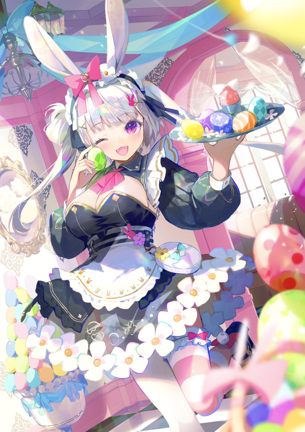 animal_ears, artist_revision, bloomers, bunny_ears, garter, maid, negimapurinn, no_bra