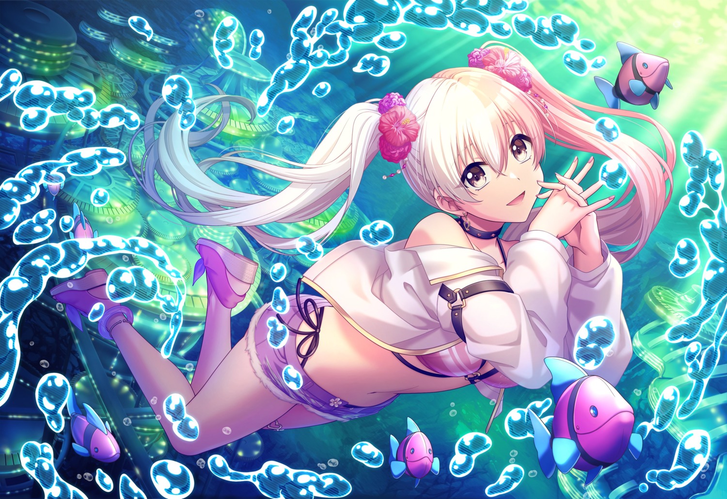 bikini, d4dj, open_shirt, shinomiya_kokoa, swimsuits, tagme, wet