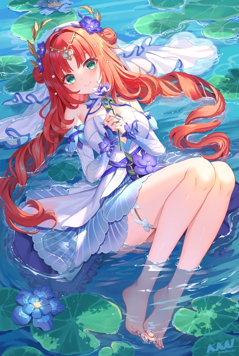 garter, genshin_impact, lalazyt, nilou, skirt_lift, wet
