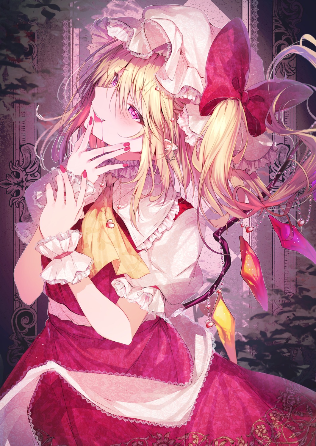 blood, dress, flandre_scarlet, nenobi_(nenorium), pointy_ears, touhou, wings