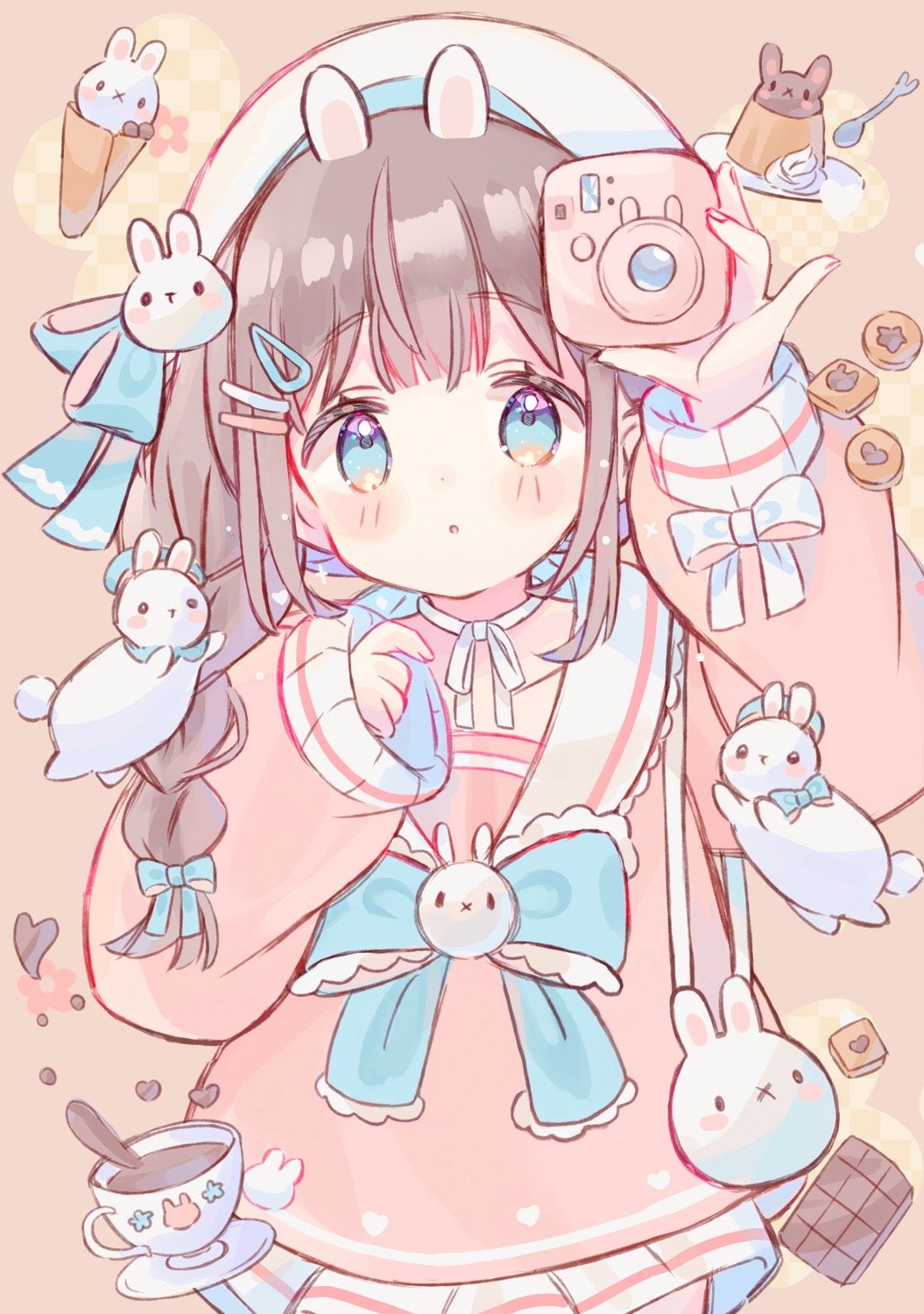 animal_ears, bunny_ears, detexted, fruitsrabbit, seifuku, sketch