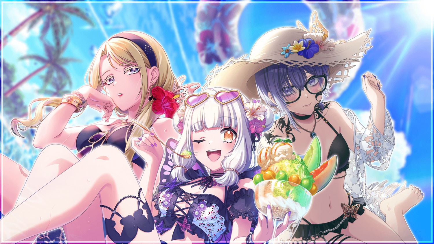 bikini, d4dj, elsie_(d4dj), garter, megane, neo, open_shirt, see_through, sophia_(d4dj), swimsuits, tagme, tattoo, wallpaper, wings
