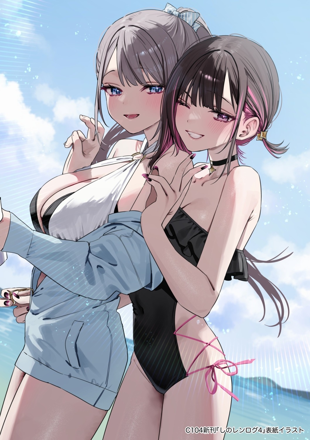 bikini_top, chigusa_minori, open_shirt, saotome_shino_(shino_to_ren), shino_to_ren, shirayuki_ren, swimsuits, undressing