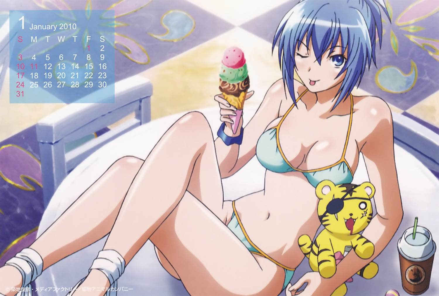 bikini, calendar, cleavage, genderswap, harakiri_tora, jpeg_artifacts, kämpfer, senou_natsuru