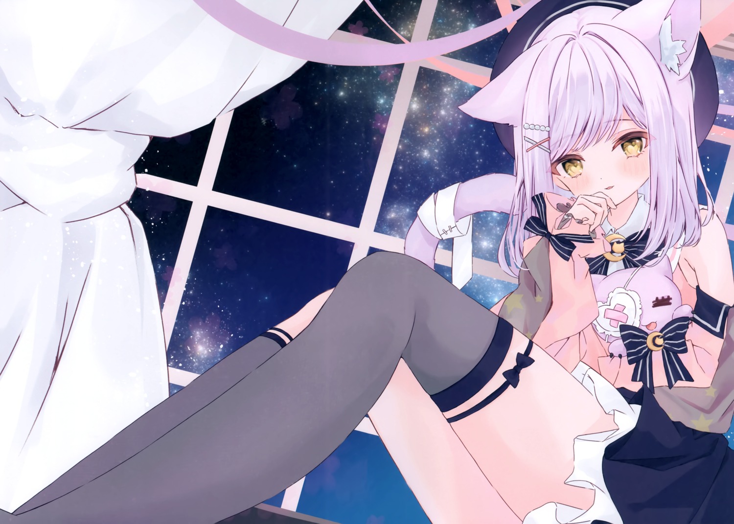 animal_ears, bandages, garter, moizumi_shipon, nekomimi, sheep_cat, shinomiya_runa, skirt_lift