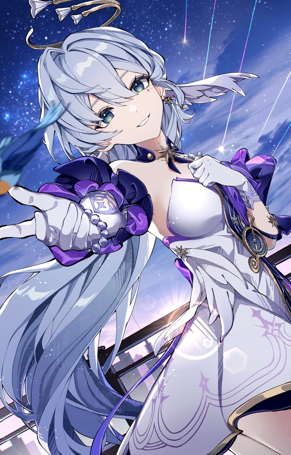 cha_hanare, dress, halo, honkai:_star_rail, no_bra, robin, wings