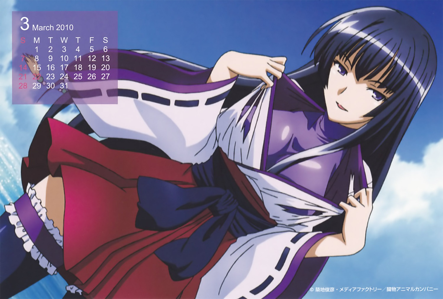 calendar, jpeg_artifacts, kämpfer, miko, sangou_shizuku, thighhighs