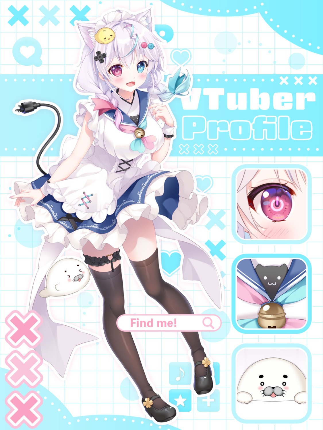 animal_ears, garter, heterochromia, maid, mikeou, nekomimi, seifuku, skirt_lift