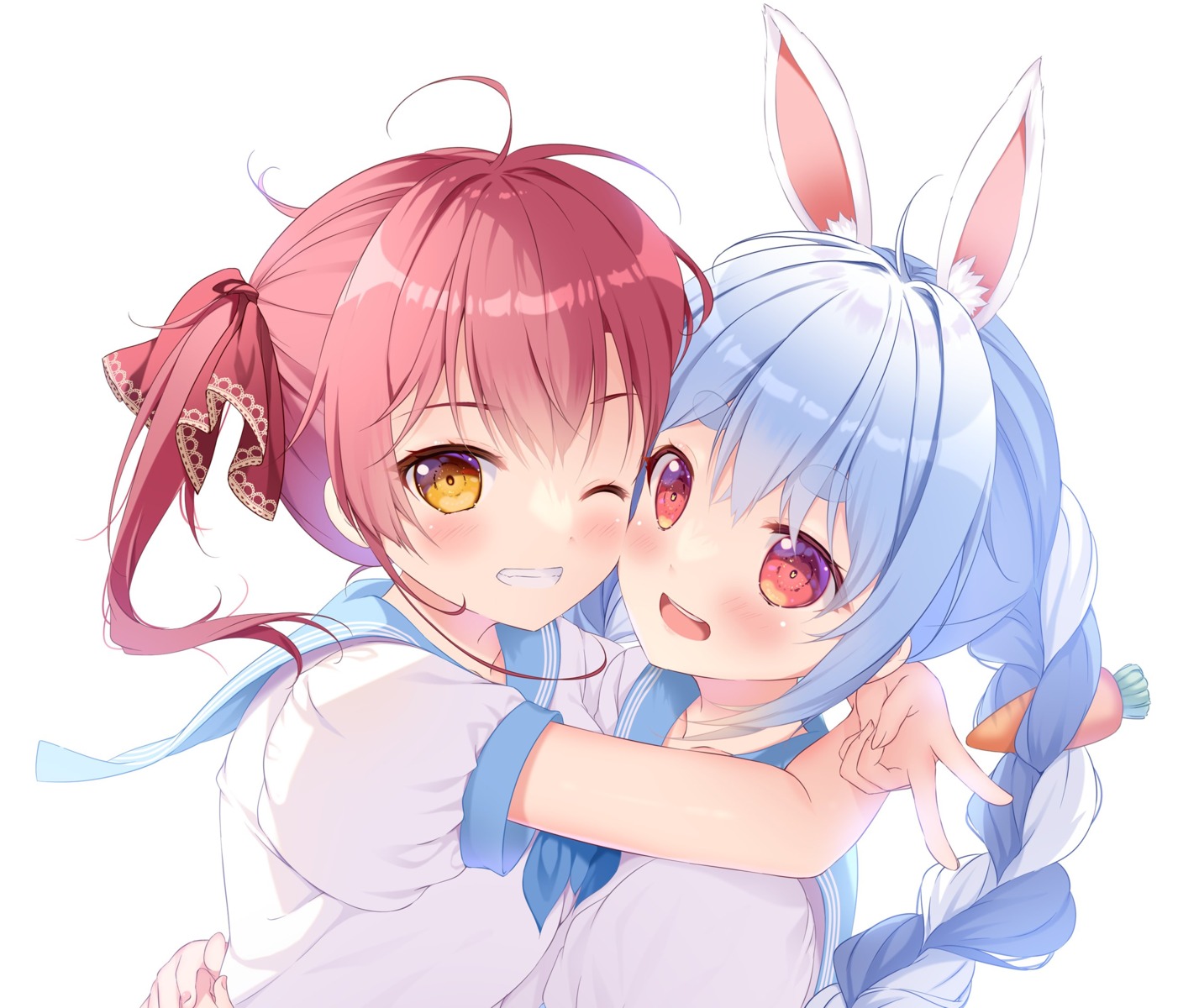 animal_ears, bunny_ears, hololive, houshou_marine, mikeou, seifuku, symmetrical_docking, usada_pekora