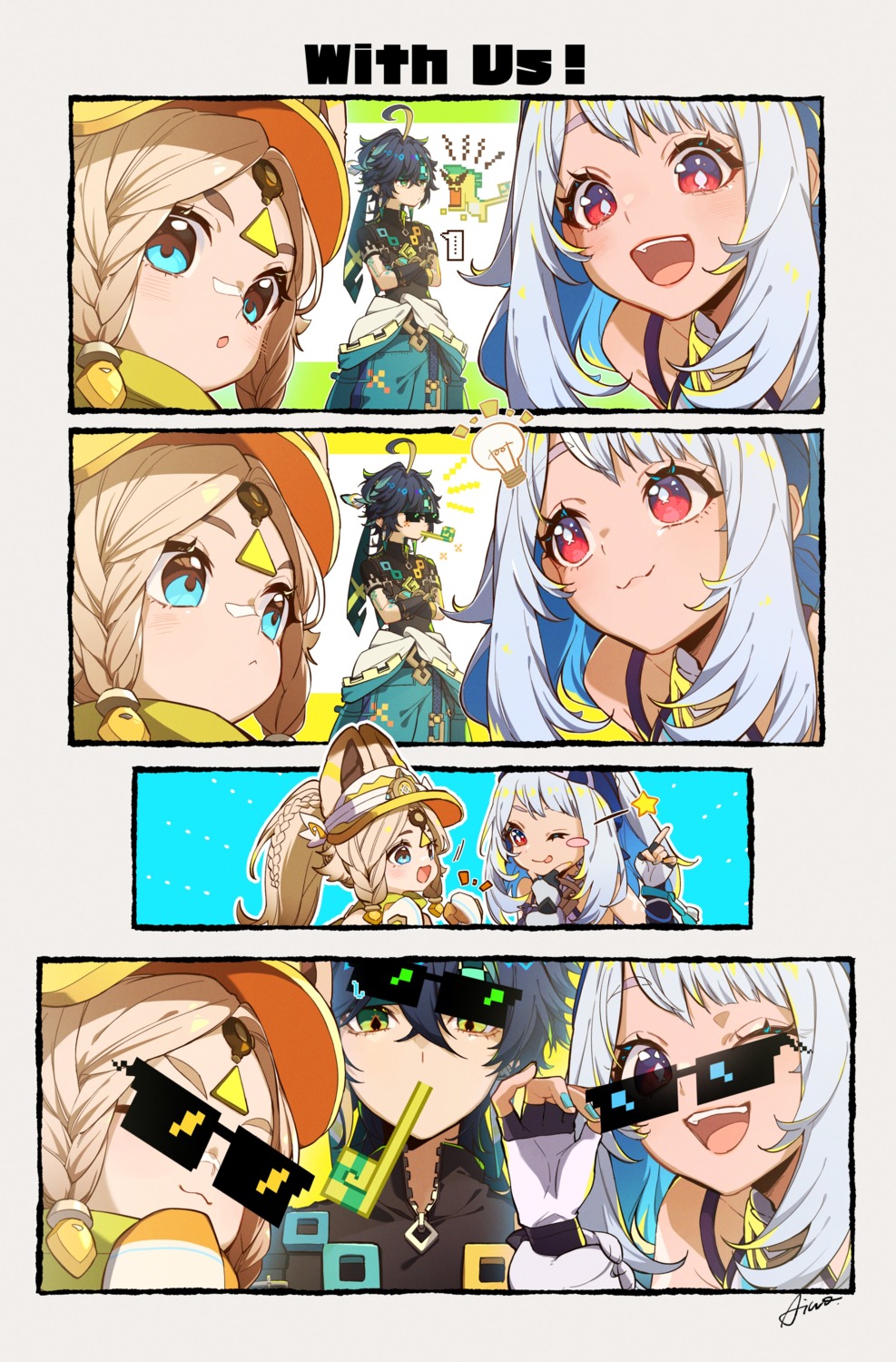 4koma, aiwo_o_lite, ajaw, animal_ears, genshin_impact, kachina, kinich, megane