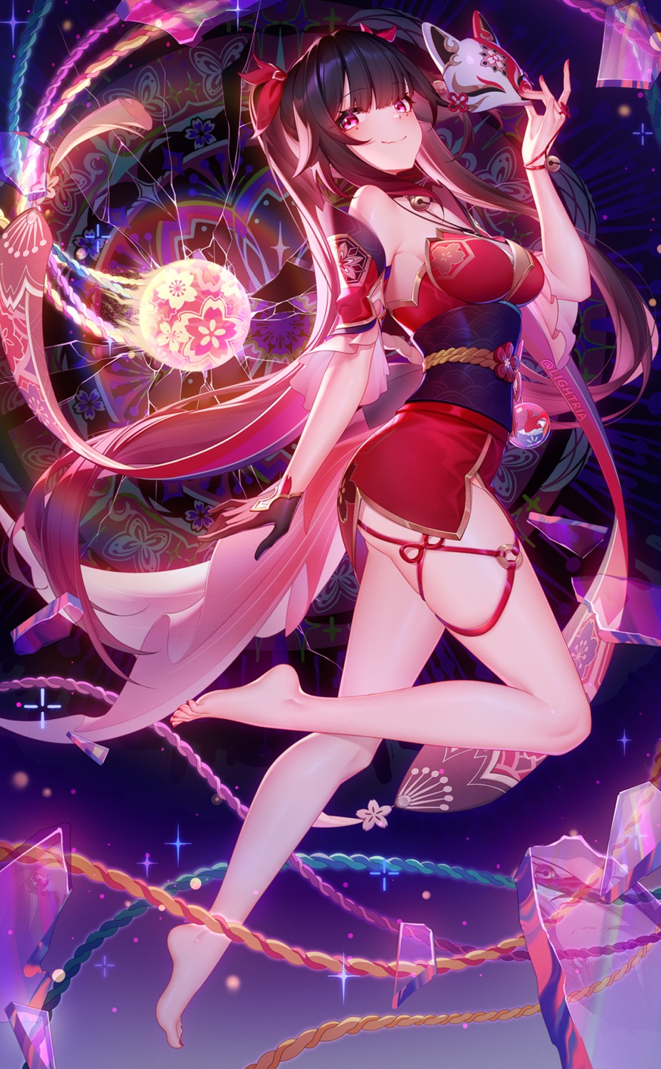 garter, honkai:_star_rail, japanese_clothes, lightria, no_bra, sparkle