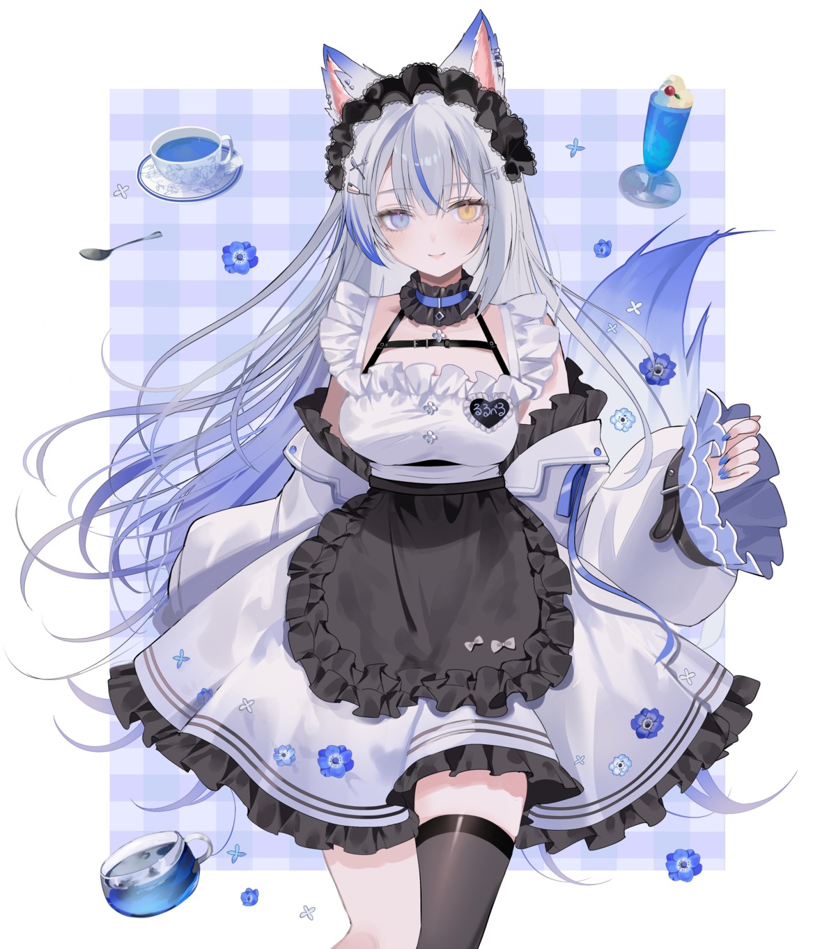 animal_ears, cem, detexted, heterochromia, indie_virtual_youtuber, lulebel, maid, tail