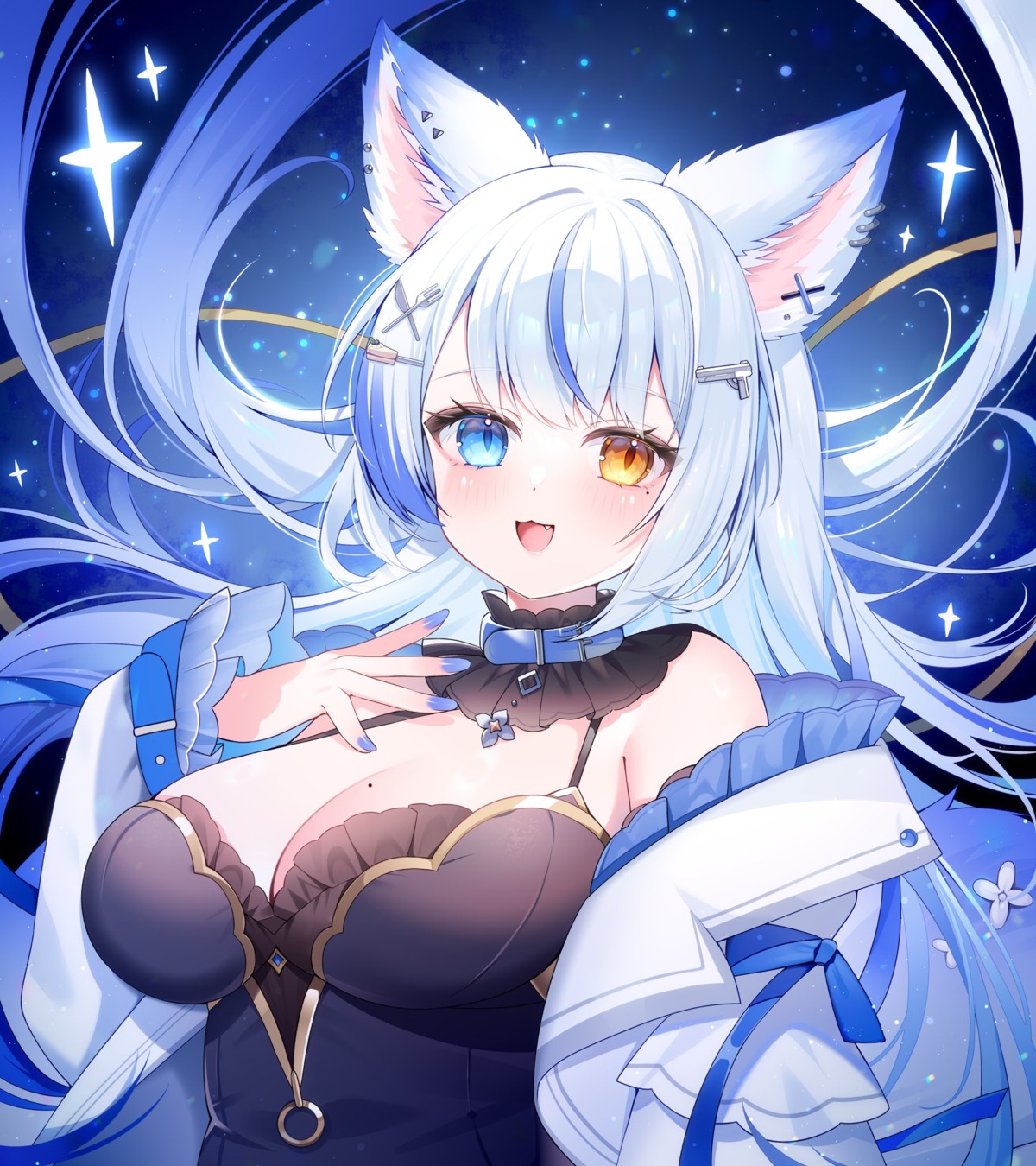 animal_ears, heterochromia, ice_(ice), indie_virtual_youtuber, lulebel, no_bra, tail