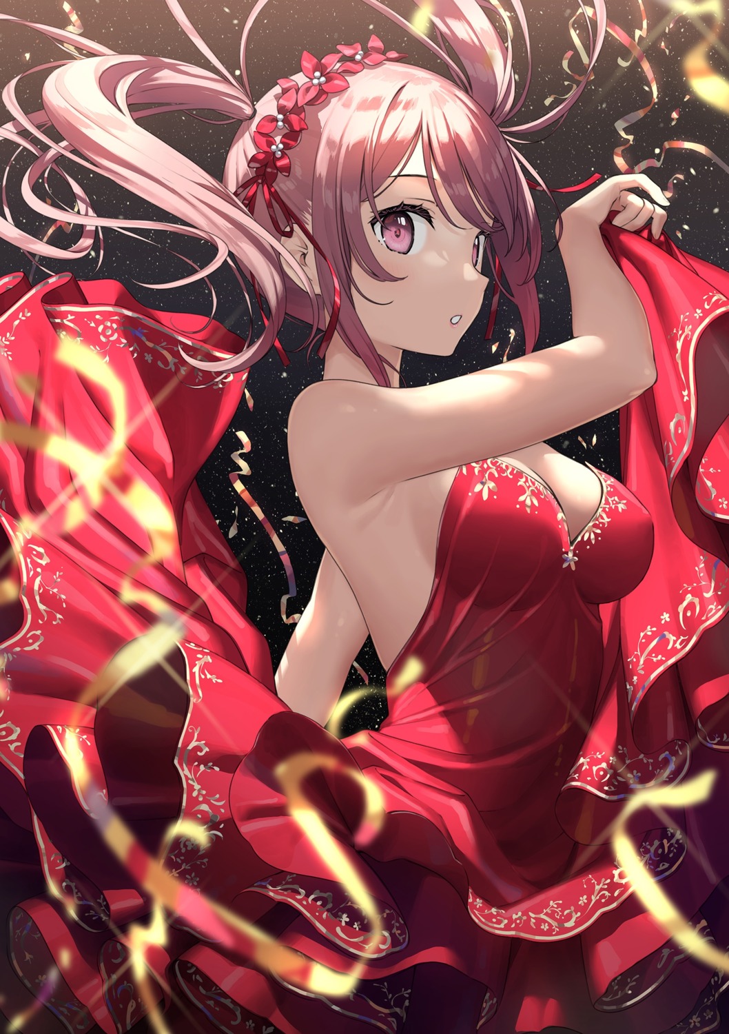 dress, kantoku, kurumi_(kantoku), no_bra, skirt_lift