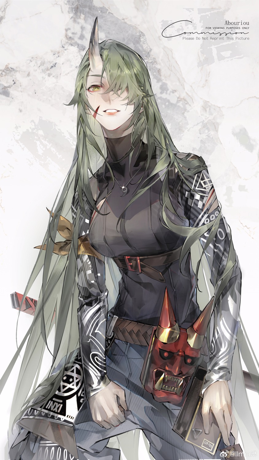 arknights, horns, hoshiguma_(arknights), llmia4, sword
