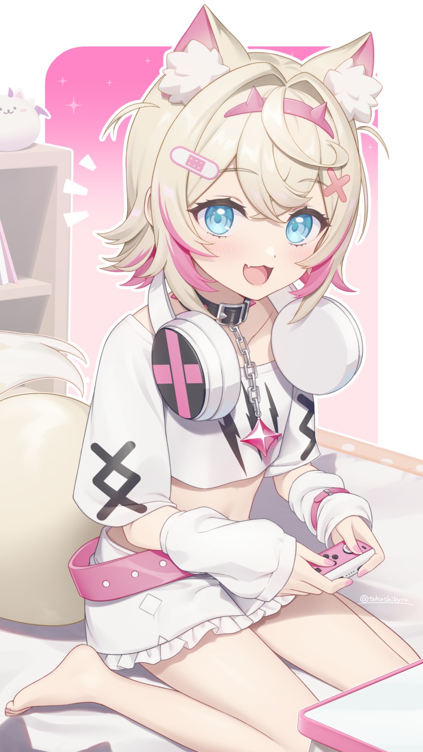 animal_ears, bandaid, headphones, hololive, hololive_english, horns, inumimi, mococo_abyssgard
