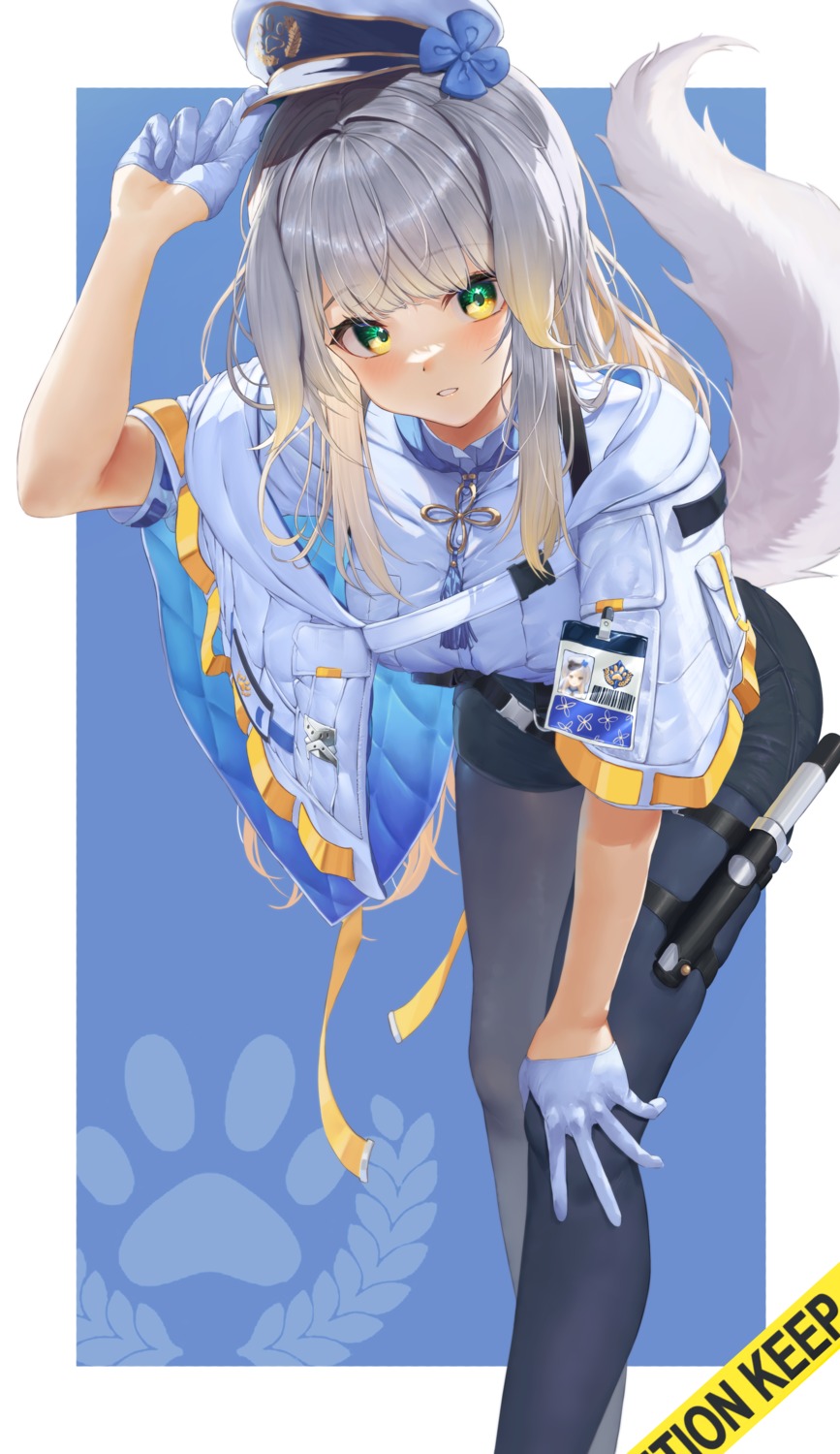 animal_ears, garter, inumimi, mugimaccha, nijisanji, pantyhose, shioriha_ruri, tail, uniform, weapon