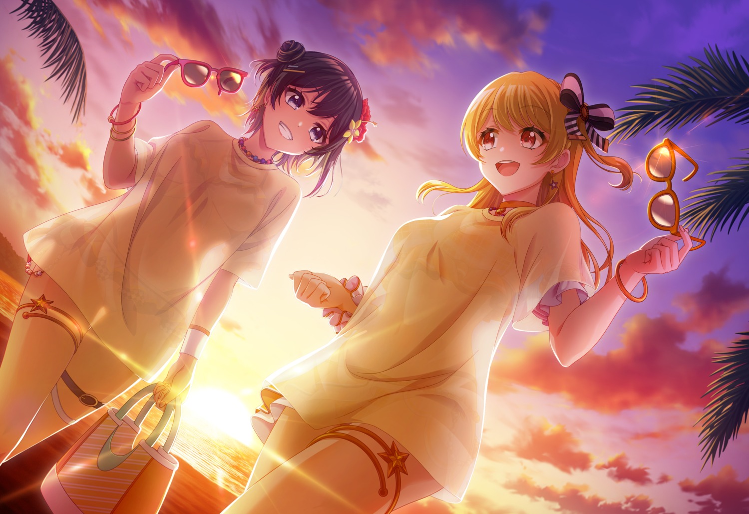 aimoto_rinku, akashi_maho, bikini, d4dj, garter, megane, see_through, swimsuits