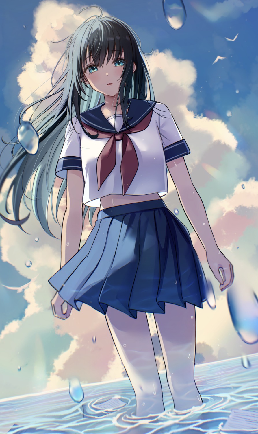 seifuku, shinzousan, skirt_lift, wet