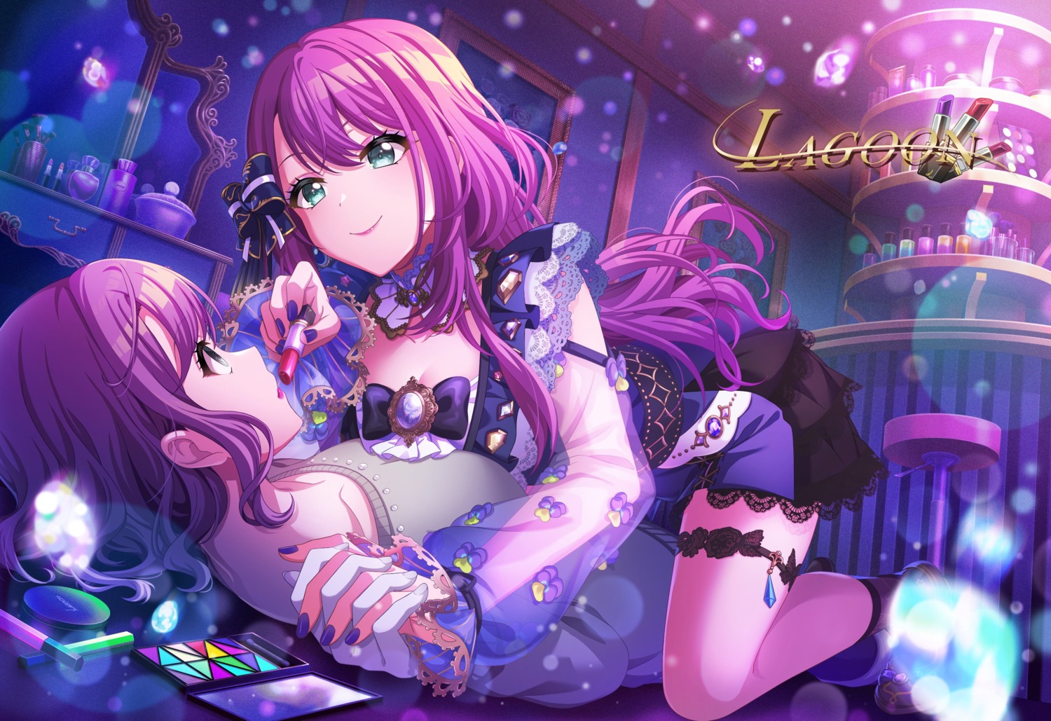 d4dj, dress, garter, hidaka_saori, see_through, sweater, symmetrical_docking, tagme