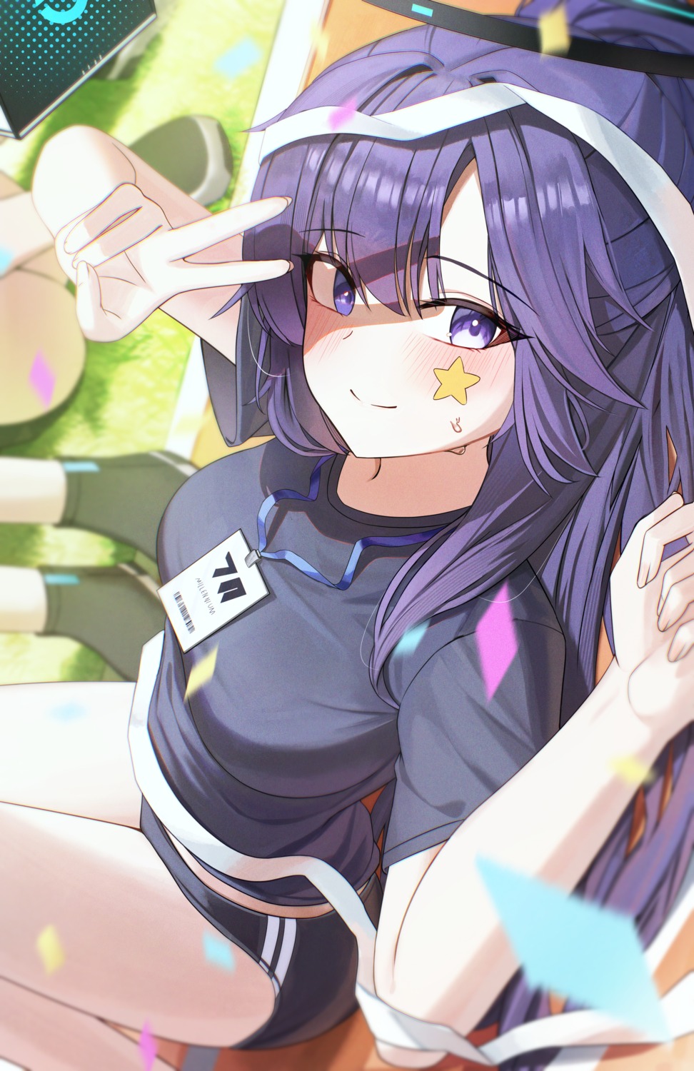 arch_a, blue_archive, buruma, gym_uniform, halo, hayase_yuuka, tattoo