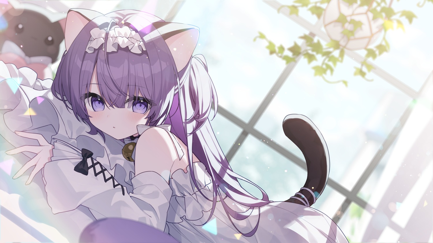 animal_ears, hazakura_chikori, nekomimi, pajama, tail, wallpaper
