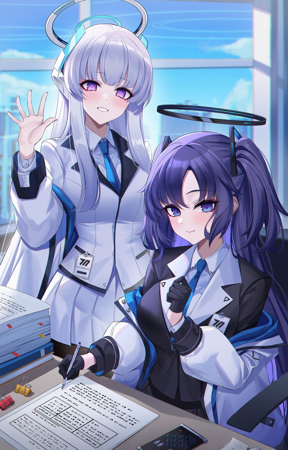blue_archive, eternity_(shadeh), halo, hayase_yuuka, pantyhose, seifuku, ushio_noa