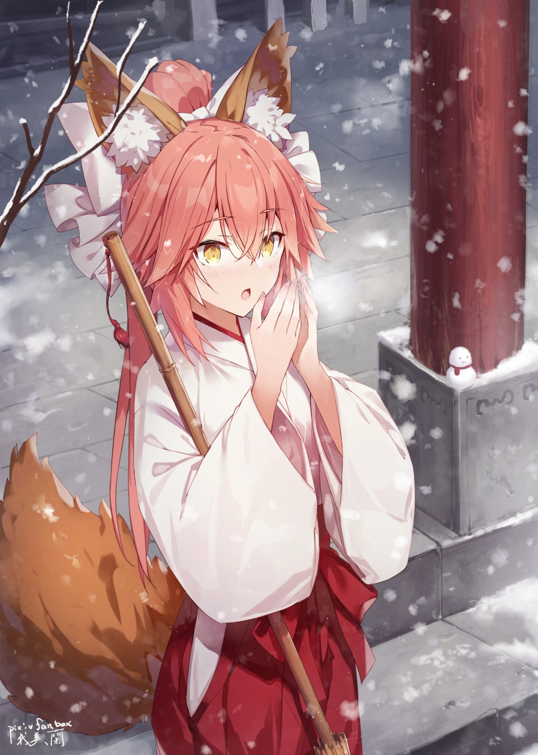 animal_ears, fate/grand_order, gabiran, kitsune, miko, tail, tamamo_no_mae