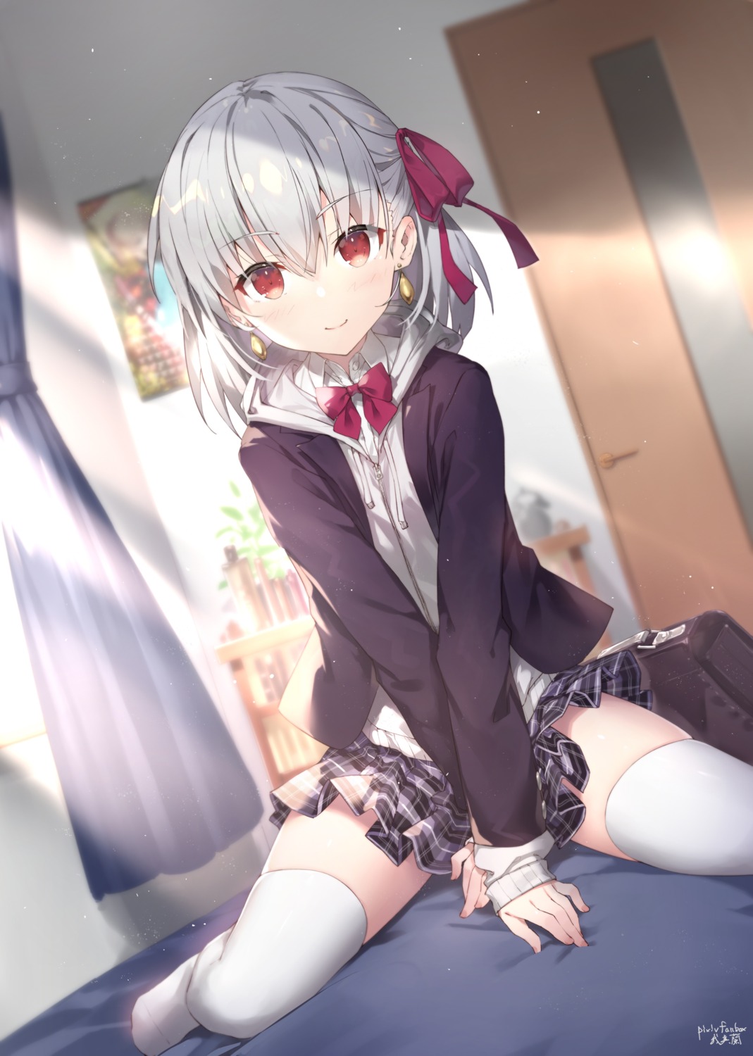 fate/grand_order, gabiran, kama_(fate), seifuku, thighhighs