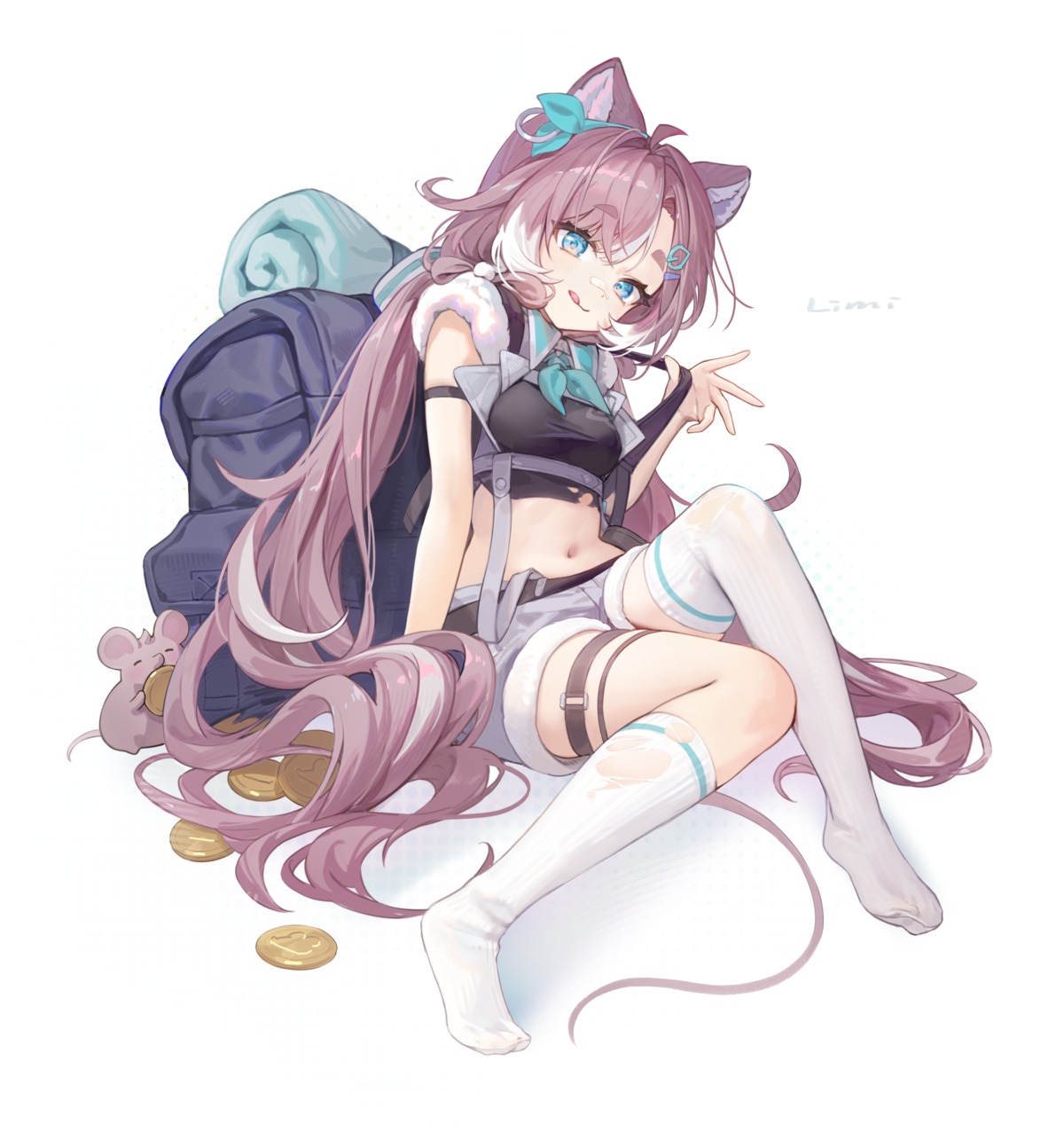 animal_ears, garter, hansum, thighhighs, torn_clothes