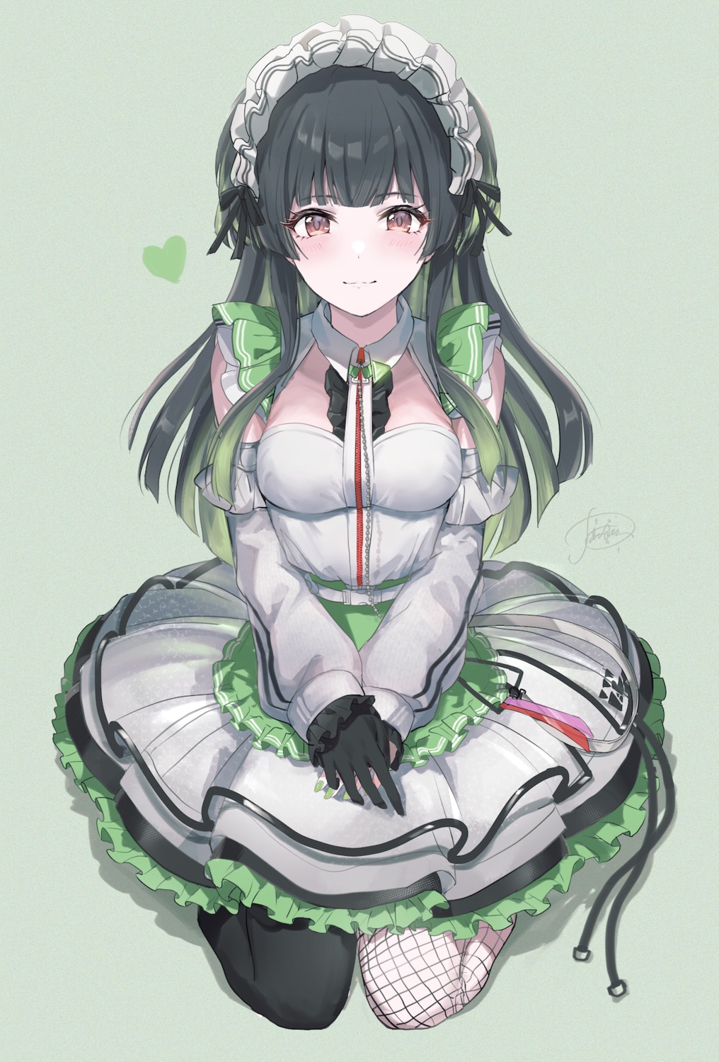 fishnets, maid, mayuzumi_fuyuko, powder_is_kona, the_idolm@ster, the_idolm@ster_shiny_colors, thighhighs
