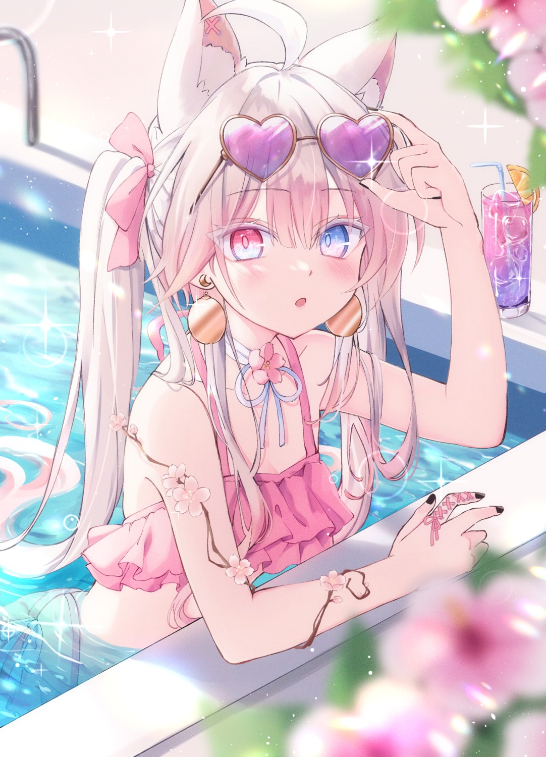 animal_ears, bikini, heterochromia, megane, shinyo_yukino, swimsuits, wet
