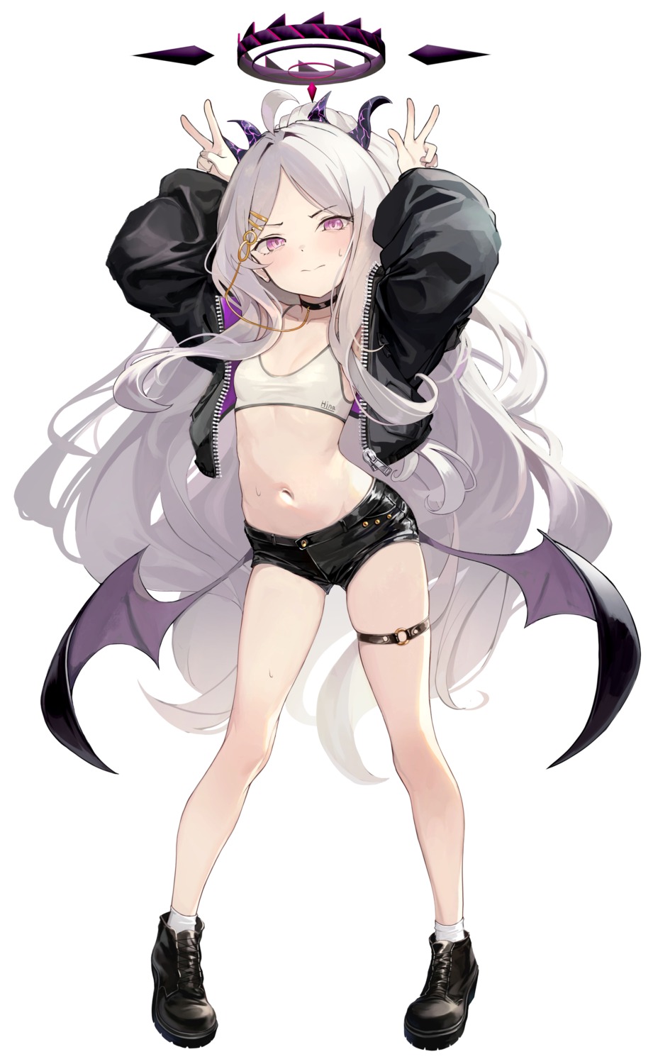 blue_archive, bra, dampi, devil, halo, horns, open_shirt, sorasaki_hina, wings