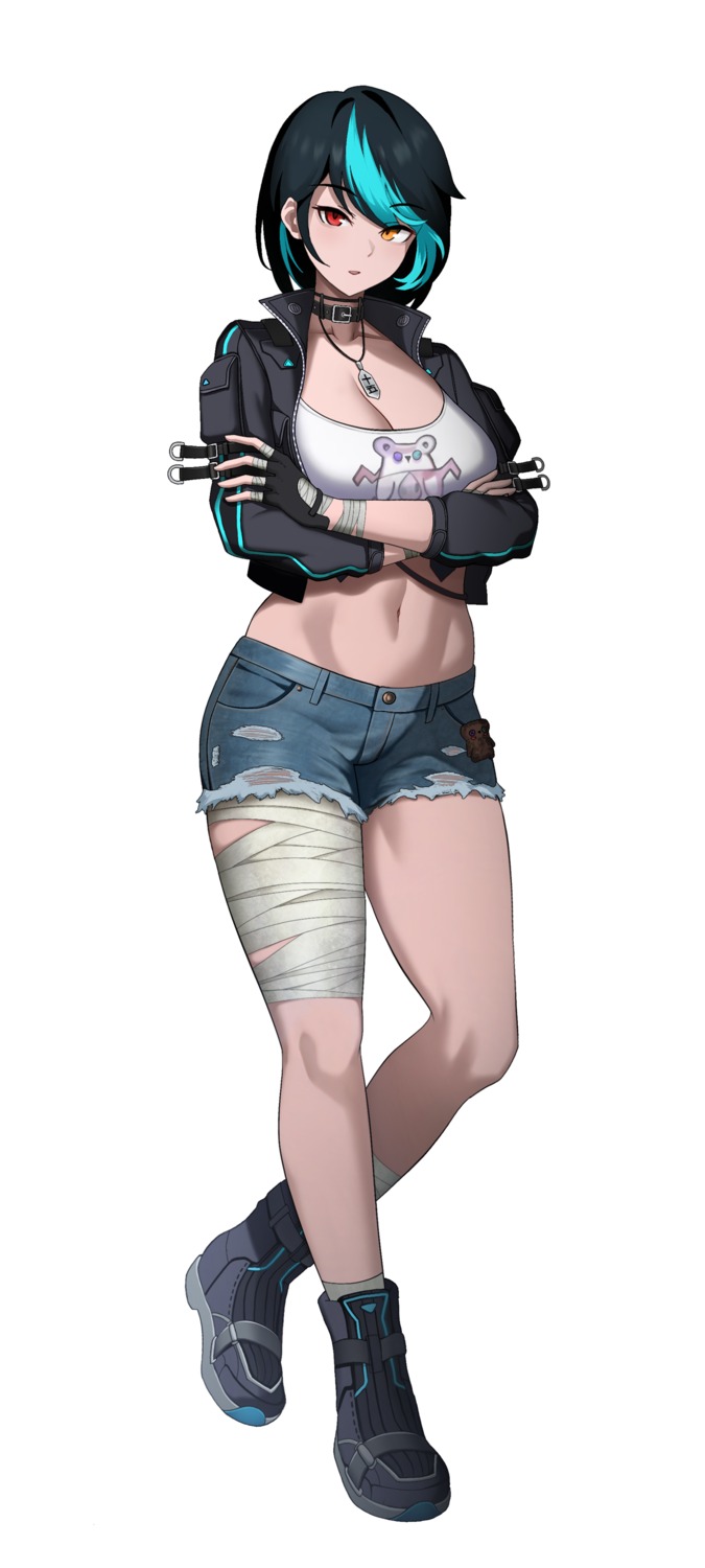bandages, cero_(last2stage), cleavage, heterochromia, torn_clothes