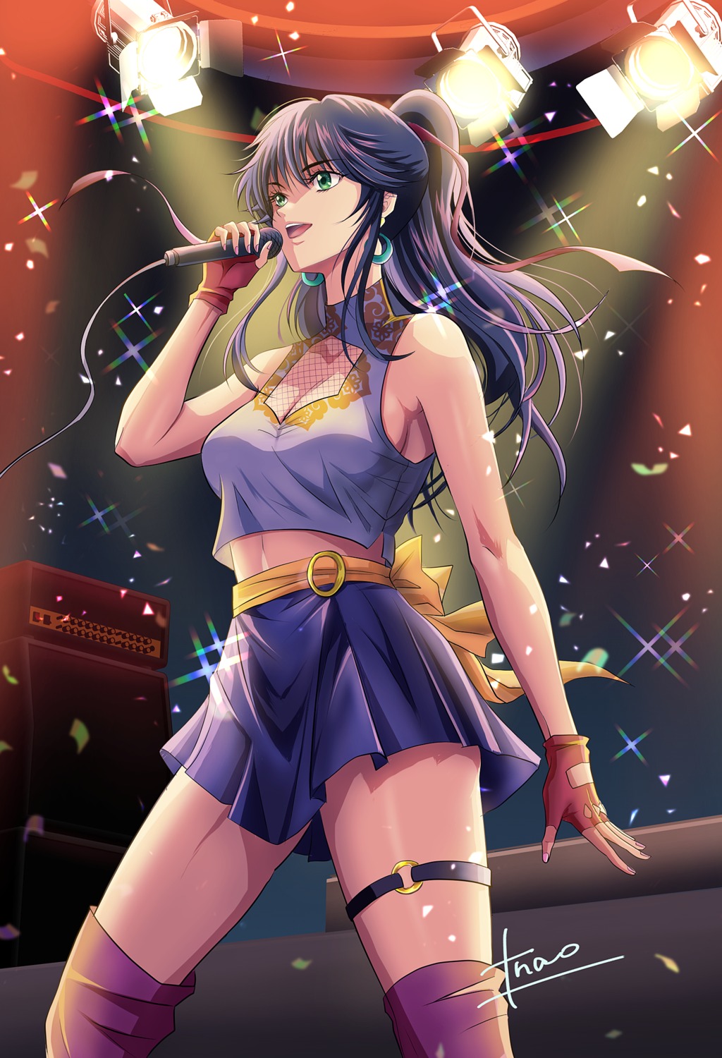 ayukawa_madoka, fishnets, garter, kimagure_orange_road, no_bra, t_nao1576, thighhighs