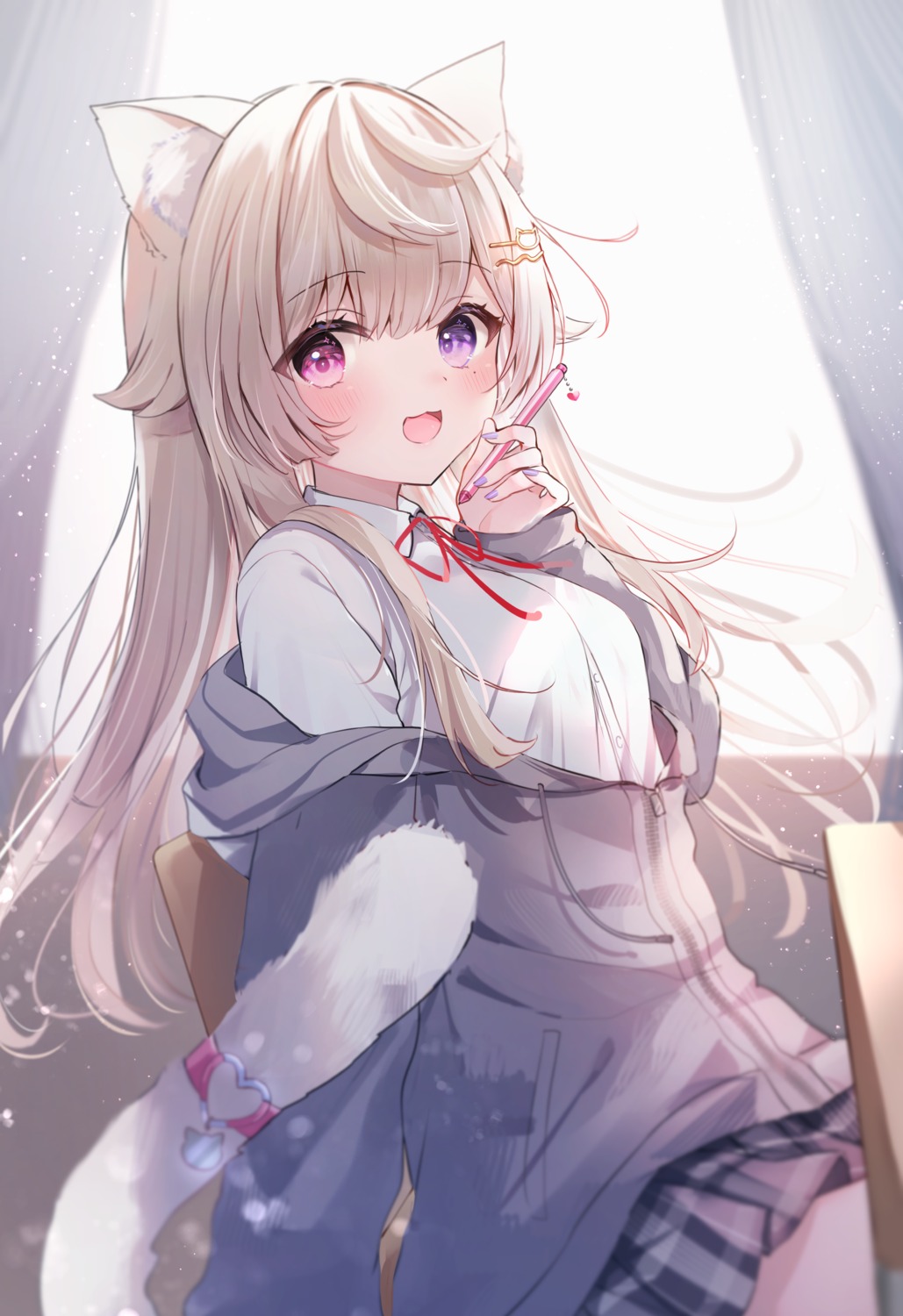 animal_ears, heterochromia, indie_virtual_youtuber, karin_miia, nekomimi, rucaco, seifuku, tail