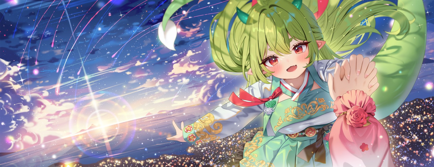 arme_(cgsy7484), asian_clothes, horns, pointy_ears, tail
