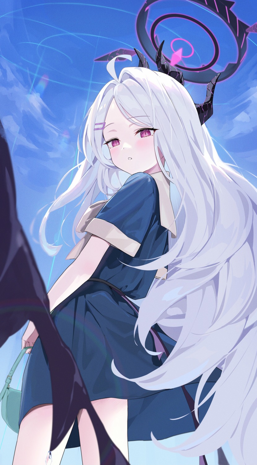 blue_archive, devil, halo, horns, seifuku, sorasaki_hina, tem_(tempainting1), wings