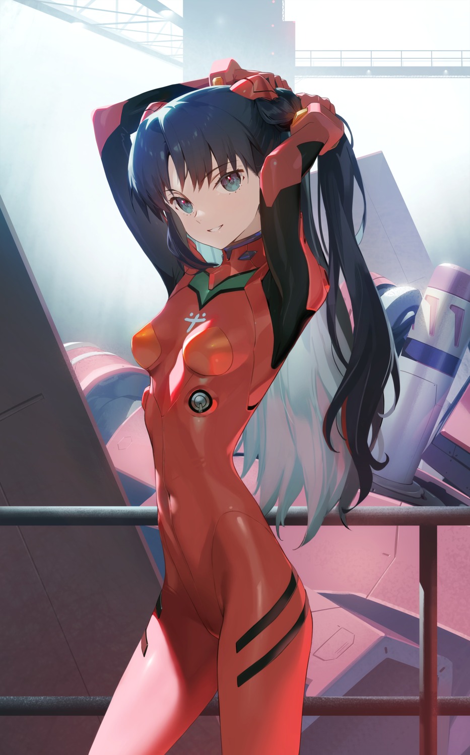 bodysuit, cosplay, fate/stay_night, mecha, neon_genesis_evangelion, siino, souryuu_asuka_langley, toosaka_rin