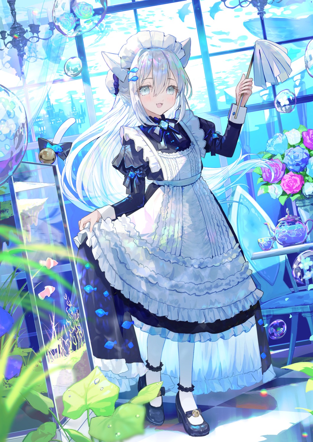 animal_ears, heels, maid, negimapurinn, nekomimi, see_through, skirt_lift, tail