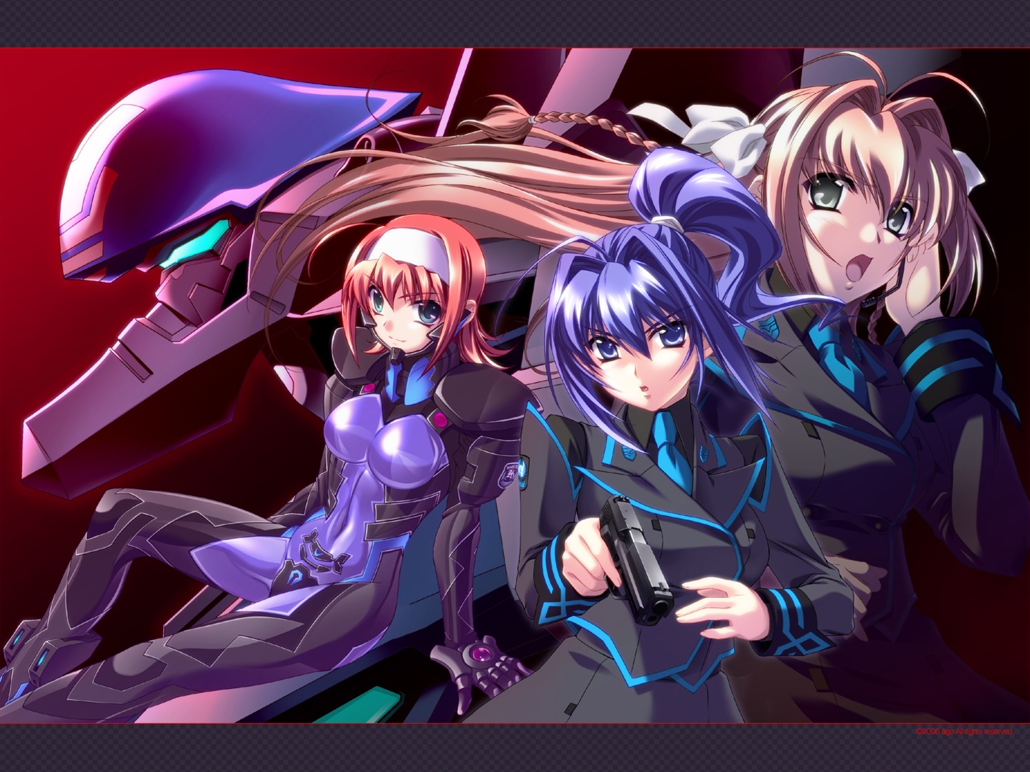 baka_ouji_persia, bodysuit, gun, hayase_mitsuki, kimi_ga_nozomu_eien, mecha, muv-luv, muv-luv_alternative, suzumiya_akane, suzumiya_haruka, uniform, wallpaper